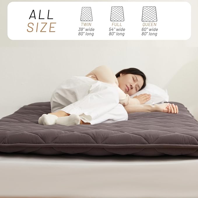 Japanese Floor Futon Mattress, Tatami Mat Sleeping Pad, Shikibuton, Mattresses Topper, Roll Up Dormitory Mattress, Foldable & Portable Floor Lounger Bed, Guest Bed(Grey, Twin)