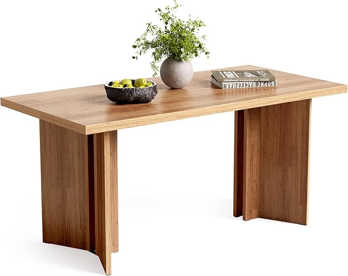 LITTLE TREE Wooden Dining Table Set for 6, 63-Inch Rectangle Kitchen Table, Modern Dinner Table for Home Dining Room, Kitchen Room, Brown