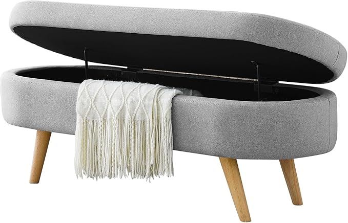 NicBex Ottoman Bench with Storage for Bedroom, 43.5" Upholstered End of Bed Bench with Rubber Wood Legs, Linen Storage Bench for Living Room or Entryway,