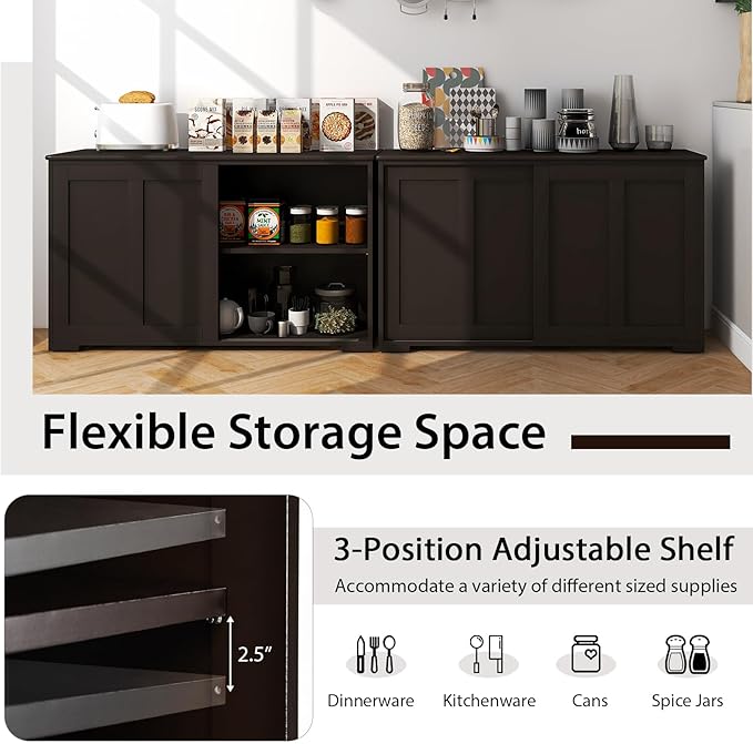 Costzon Sideboard Buffet Cabinet, Wooden Kitchen Storage With Adjustable Shelf, Sliding Barn Door, Accent Coffee Bar Console Table for Living Room, Dining Room, Hallway (Coffee)