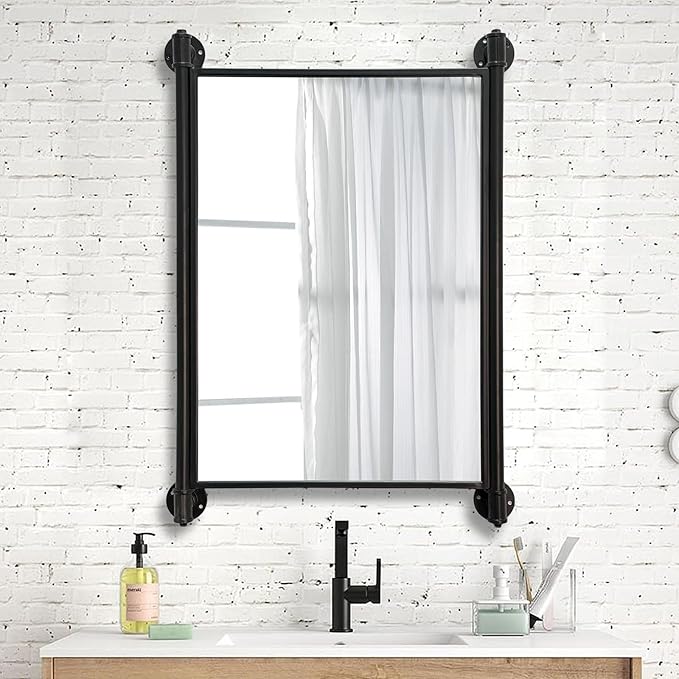 Industrial Pipe Mirror for Bathroom,Rectangle Iron Wall Mirrors for Living Room Bedroom(33 x 23.6 in)