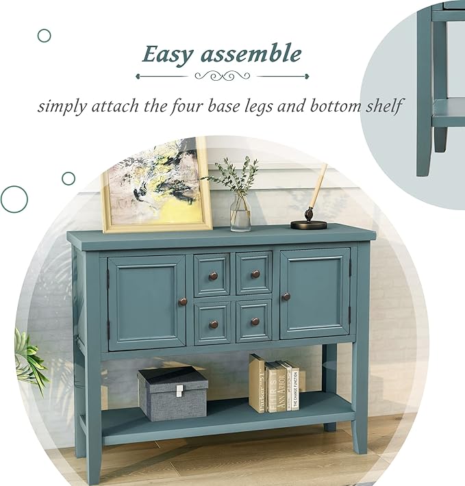 Merax Wood Farmhouse Buffet Table with Storage Shelf, 2 Drawers and Cabinets Buffet Coffee Bar Cabinet for Living Room Dinning Room Kitchen (Dark Blue)