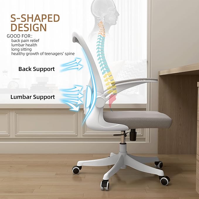Monhey Office Chair Ergonomic Desk Chair with Lumbar Support&Headrest&Flip-up Arms Height Adjustable Rocking Swivel High Back Computer Chair Warm Taupe Mesh Study Chair (01Khaki)