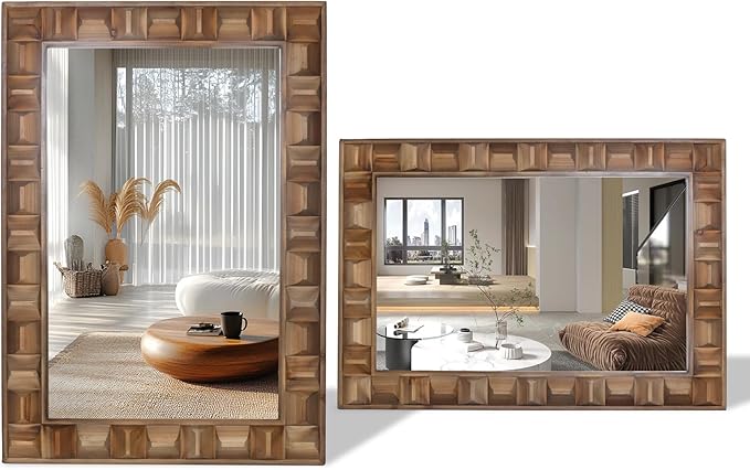 22x30 Inch Farmhouse Rectangular Wall Mirror, Rustic Wooden Frame Decorative Mirror for Bathroom Vanity, Bedroom, Living Room & Entryway – Vertical or Horizontal Hanging