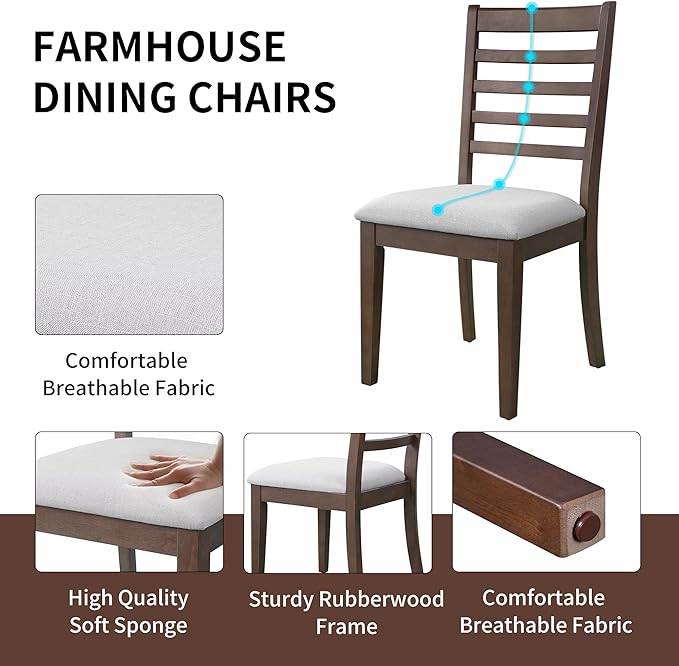 Merax 7 Piece Extendable Wooden Dining Table Set, Farmhouse Extendable with 18" Move Leaf, 78" Rustic and 6 Upholstered Chairs for Kitchen Room, Brown