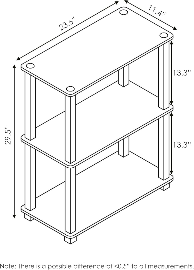 Furinno Turn-S-Tube 3-Tier Compact Multipurpose Shelf Display Rack with Square Tube, Black/Grey