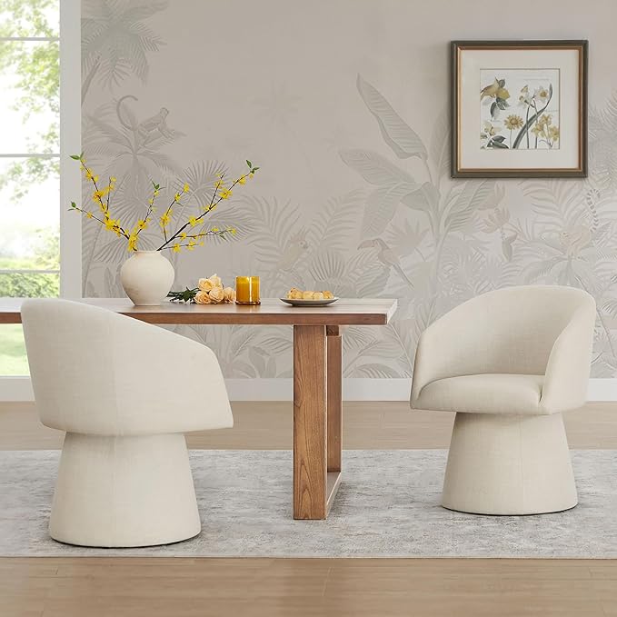 Swivel Dining Chairs Modern Accent Armchair Side Deskchair for Diningroom Vanity Bedroom Livingroom Reading Room,Linen,4 Box