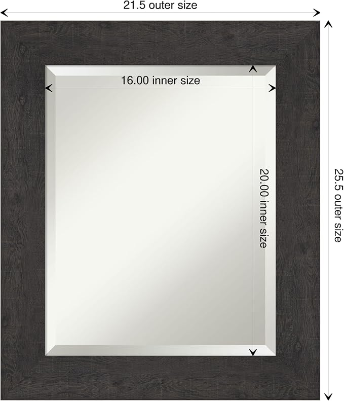 Amanti Art Brown Bathroom Mirror for Over Sink, 26x22 Rustic Plank Espresso Rectangle Vanity Mirror, Small Rustic Farmhouse Frame, Hangs Horizonally and Vertically, Bathroom Wall Decor, Beveled Edge
