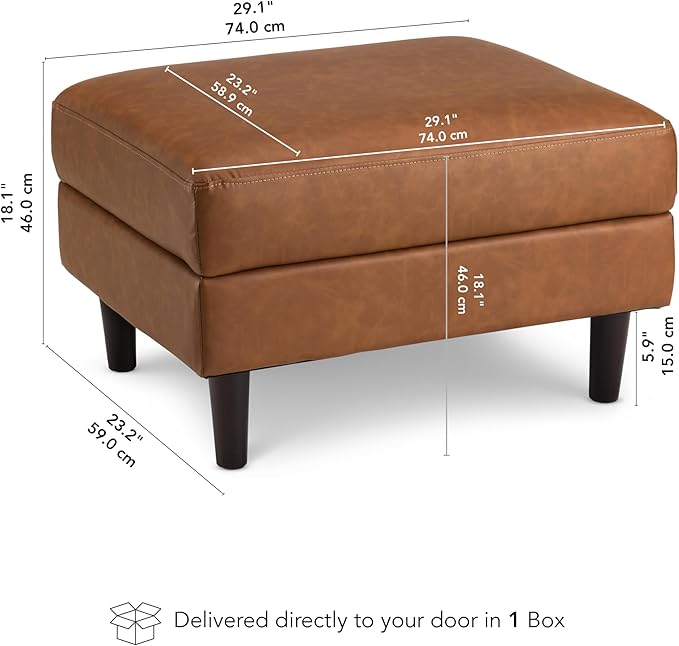 Bush Home Storage Ottoman with Tray, Living Room Furniture, Max Collection, Buffed Camel Vegan Leather