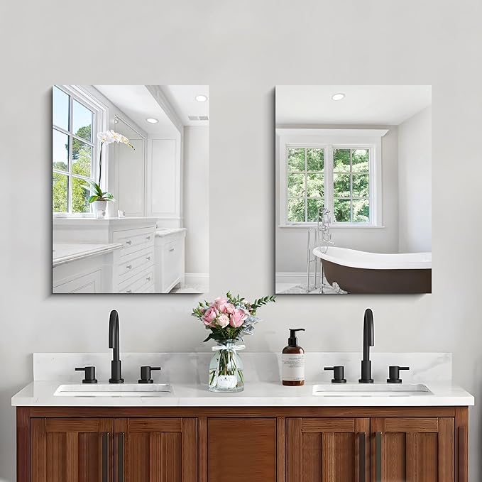 Frameless Mirror, 18x24 Inch Bathroom Mirrors for Wall, Rectangle Bathroom Vanity Mirrors with Polished Edge, Hangs Horizontally or Vertically for Bathroom, Bedroom and Living Room