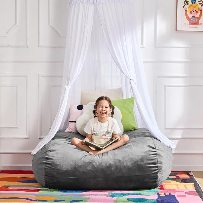 Hobestluk 3FT Bean Bag Chair Large Beanbag with Removable Cover Adult Bean Bag Chair with Portable Handle Desgin for Living Room Bedroom (Grey, 3FT)