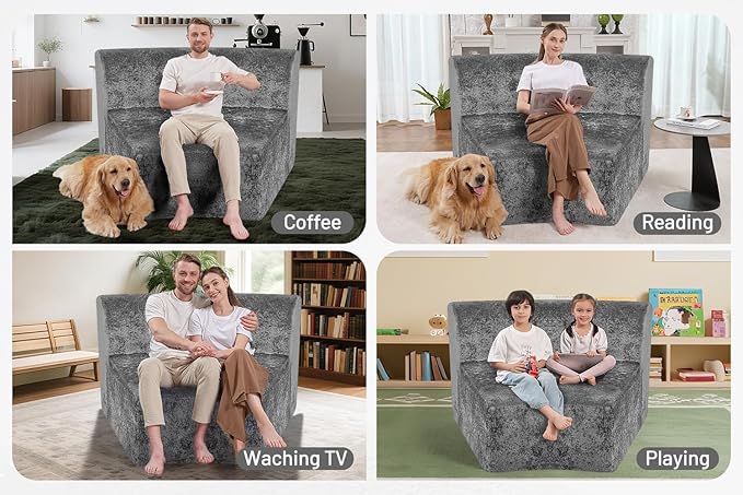 Homguava Modular Sectional Sofa, Memory Foam Couch Single Sofa Chair with Deep Seat, Modern Upholstered Sofa Couches for Living Room Apartment Office, No Assembly Required, Grey