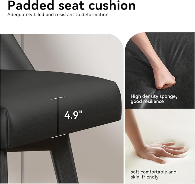 Counter Height Swivel Bar Stools Set of 6, 26 Inch Bar Stools with Footrest, Faux Leather Upholstered Barstools with Back and Solid Wood Legs for Kitchen Island, Dining Room,Pub,Black