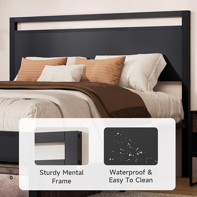 Z-hom Upgraded Full Size Bed Frame, Heavy Duty Metal Sturdy Full Bed Frame with Modern Wood Headboard & Footboard, Stable Platform Bed Furniture Bed Storage, No Noise, No Box Springs, Black