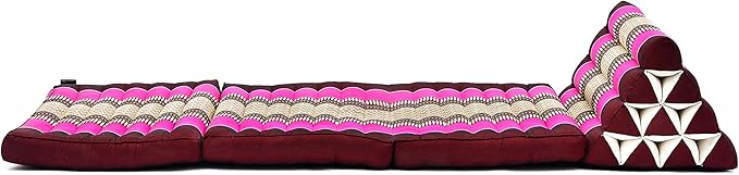 Leewadee - Comfortable Japanese Floor Mattress Used As Thai Floor Bed with Triangle Cushion, Futon Mattress Or Thai Massage Mat, 67 x 21 inches, Auburn Pink