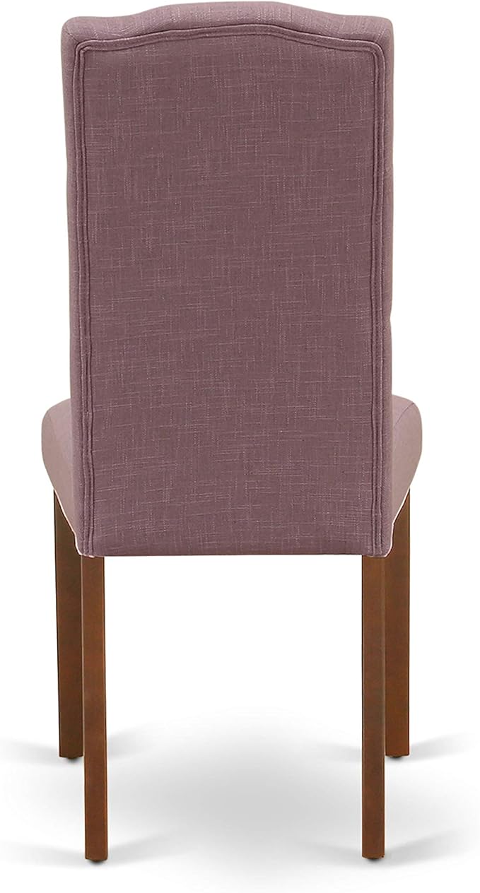 East West Furniture ESCE3-MAH-10 3 Piece Kitchen Table Set Contains a Round Dining Room Table with Pedestal and 2 Dahlia Linen Fabric Parsons Dining Chairs, 30x30 Inch, Mahogany