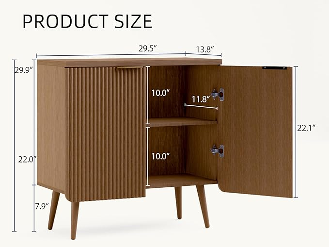 Buffet Cabinet, Sideboard Fluted Cabinet Modern Kitchen Buffet Storage Cabinets with Doors and Shelves, Wood Farmhouse Coffee Bar Station for Entryway & Dining Room & Living Room, Walnut