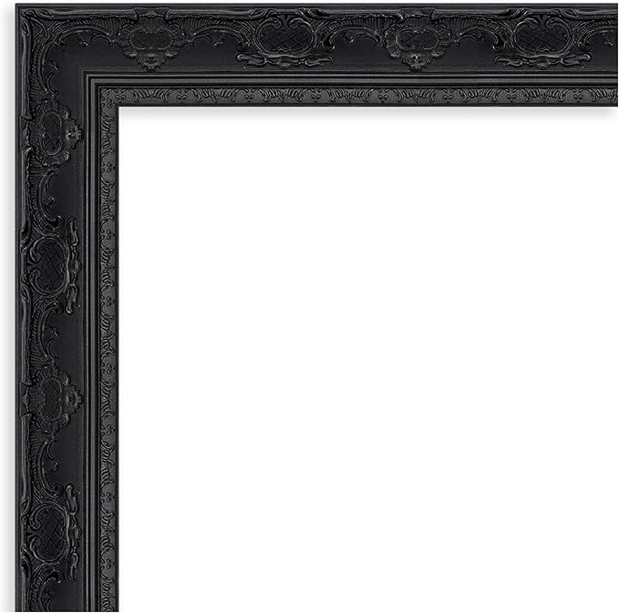 Amanti Art Bathroom Mirror for Over Sink, 25x21 Filigree Gloss Black Rectangle Vanity Mirror, Small Traditional Frame, Hangs Horizonally and Vertically, Bathroom Wall Decor, Beveled Edge