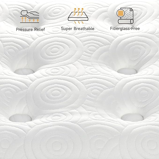 Vesgantti Queen Mattresses, 10 Inch Hybrid Pillow Top Queen Size Mattress in a Box, Memory Foam Pocket Coils Innerspring Mattresses, Fiberglass Free, Pressure Relief, Medium Firm Plush Feel