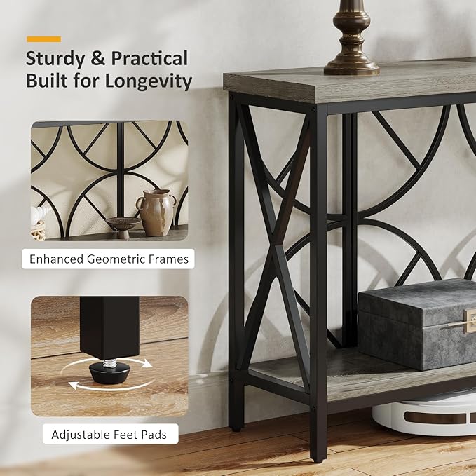 70.9-Inch Extra Long Sofa Table, Narrow Console Table Behind Couch with Storage for Entryway, Living Room, Entrance, Hallway, Foyer, Unique Geometric (Grey)