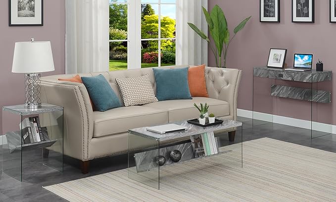Convenience Concepts SoHo Modern Living Storage Shelf, Contemporary Coffee Table for Family Room, 40", Gray Faux Marble/Glass