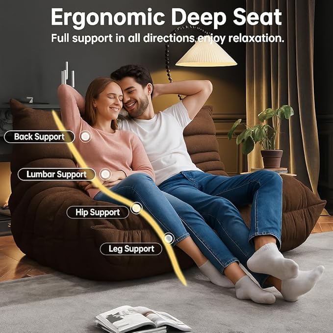 Bean Bag Chairs for Adults, Memory Foam Couch Loveseat Sofa Chair, Soft Teddy Material Cozy Comfy Reading Nook Chairs, Floor Chair for Living Room Bedroom Office(Coffee)