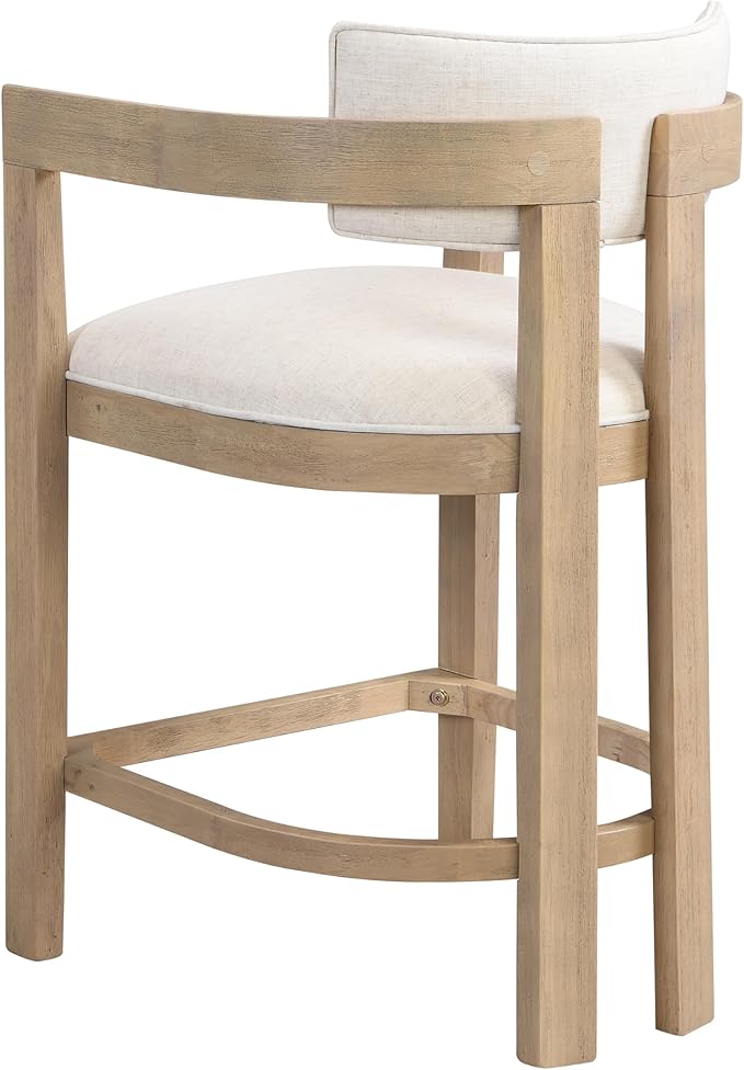 Christopher Knight Home Set of 2 Ryland Modern 26" Counter Height Bar Stools, Fabric Upholstered Counter Stools,Wooden Kitchen Island Armchair with Footrest, Round Backrest, Soft Seating,Beige+Natural
