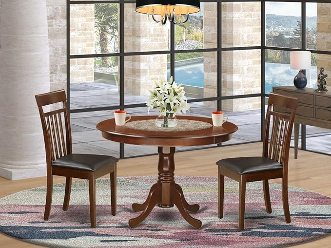 East West Furniture HLCA3-MAH-LC 3 Piece Kitchen Table Set for Small Spaces Contains a Round Dining Room Table with Pedestal and 2 Faux Leather Upholstered Chairs, 42x42 Inch, Mahogany