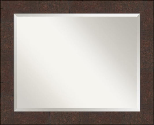 Amanti Art Brown Wall Mirror 27x33 Wildwood Brown Rectangle Bathroom Mirror for Wall Decor Living Room, Large Rustic Farmhouse Frame, Hangs Horizonally and Vertically, Bathroom Decor, Beveled Edge