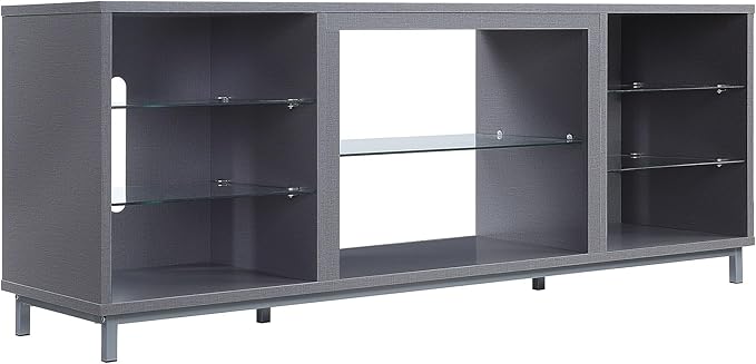 Manhattan Comfort Brighton 60" TV 7 Shelves, Tempered Glass Dividers and Media Wire Management, Modern Free-Standing Entertainment Center for Living Room, Fits up to 56" Television, OneSize, Grey