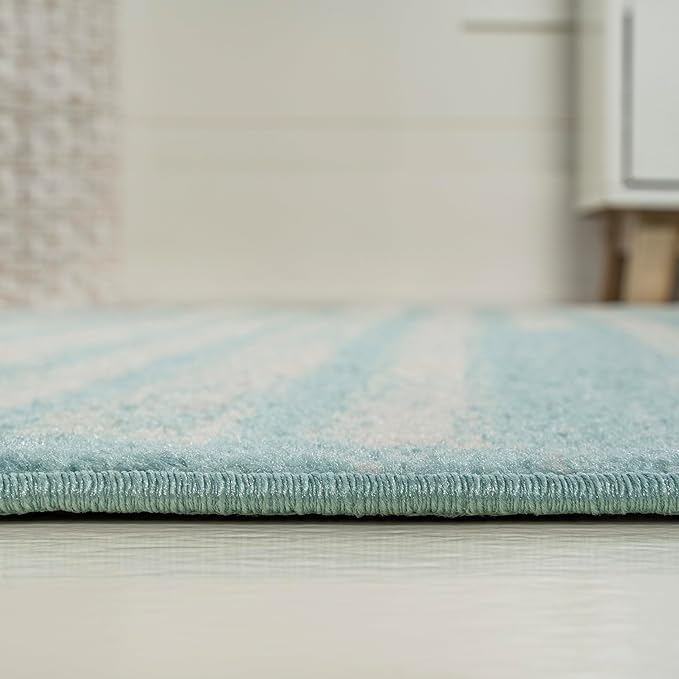 JONATHAN Y Khalil Modern Berber Stripe Turquoise/Cream Indoor Area Rug, 3x5, Contemporary, Bohemian, Easy-Cleaning for Living Room, Bedroom, Kitchen, Pet Friendly, Non-Shedding (MOH207D-3)