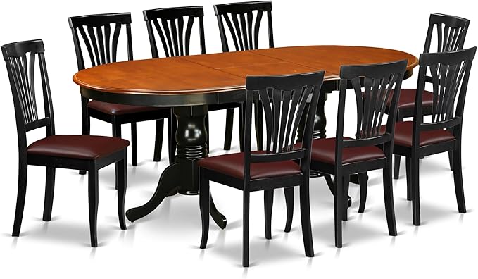 East West Furniture PLAV9-BCH-LC 9 Piece Dining Room Table Set Includes an Oval Kitchen Table with Butterfly Leaf and 8 Faux Leather Upholstered Dining Chairs, 42x78 Inch, Black & Cherry