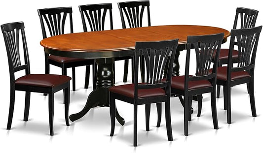 East West Furniture PLAV9-BCH-LC 9 Piece Dining Room Table Set Includes an Oval Kitchen Table with Butterfly Leaf and 8 Faux Leather Upholstered Dining Chairs, 42x78 Inch, Black & Cherry