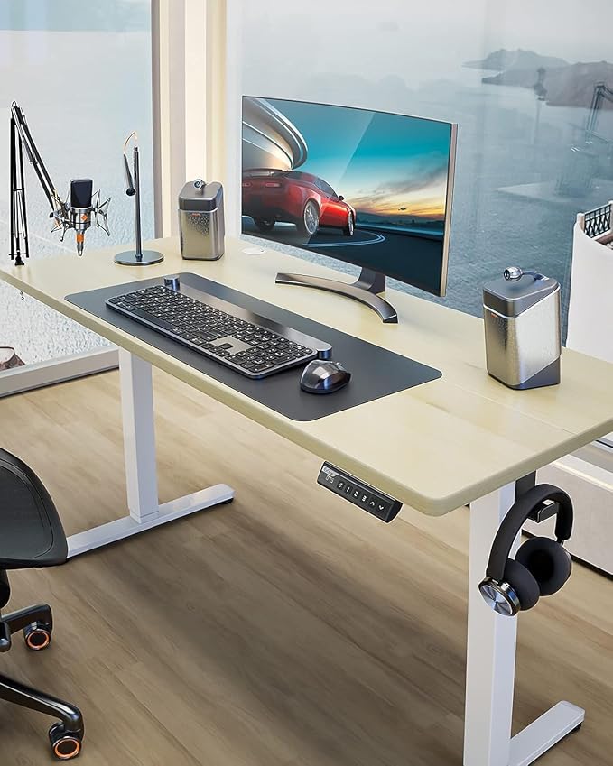 ErGear Height Adjustable Electric Standing Desk, 48 x 24 Inches Sit Stand up Desk, Memory Computer Home Office Desk with Two-Piece Desktop (Natural)