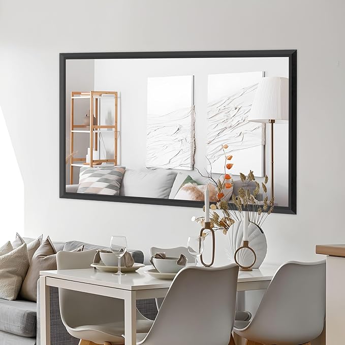 Amorho Black Bathroom Mirror, 72 X36 Inch Thick Metal Framed Wall Mirrors for Over 2 Sinks, Bedroom, Living Room, Entryway, Large Rectangle Wall-Mounted Mirrors.