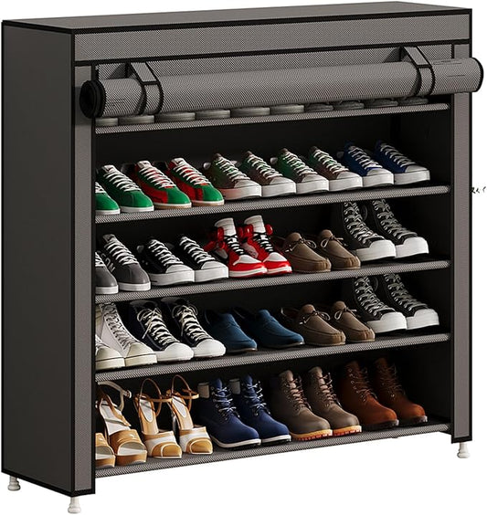 Calmootey 5 Tier Shoe Rack Organizer to Hold 25 Pairs, Portable Shoe Shelf with Nonwoven Fabric Cover for Closet Hallway, Bedroom, Entryway, Grey