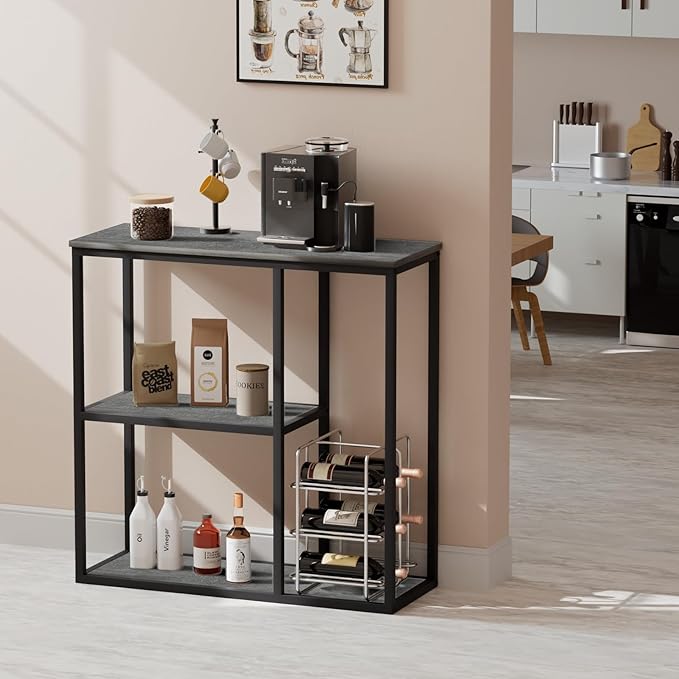 WOHOMO Console Table, 12 Inch Narrow Entryway Table with 3-Tier Storage Shelves 31.5 Inch Industrial Sofa Table Small Hallway Table for Living Room Grey