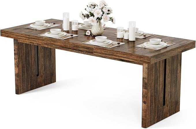 1Easylife 70.8-Inch Large Dining Table for 6-8, Farmhouse Rectangle Long Dinner Table for Dining Room, Kitchen, Living Room, Rustic Brown