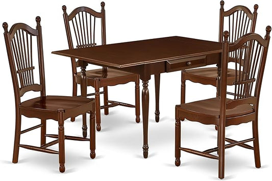 East West Furniture MZDO5-MAH-W 5 Piece Dining Room Table Set Includes a Rectangle Kitchen Table with Dropleaf and 4 Dining Chairs, 36x54 Inch, Mahogany