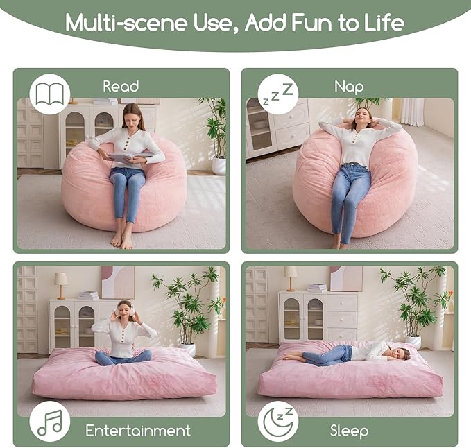 HIGOGOGO Giant Bean Bag Chair Bed for Adults,Convertible Beanbag Folds from Lazy Chair to Floor Mattress Bed,Large Floor Sofa Couch with High-Density Foam Filling, Machine Washable