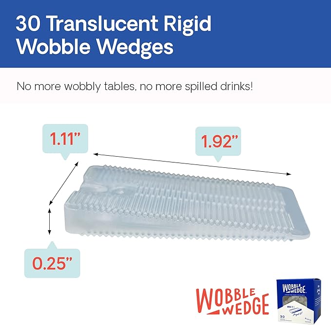 The Original Wobble Wedge Rigid Plastic Shims-MADE IN USA - Heavy-Duty Leveling Wedges for Furniture, Tables, Toilets, Home Improvement & Work Projects-Transparent Plastic Shim, Leveling Feet, 30 Pack