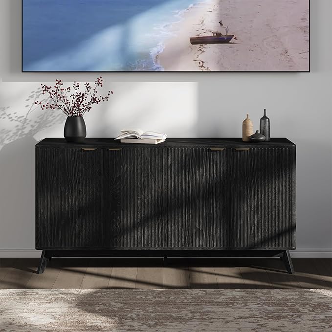 Buffet Cabinet with Storage, Fluted Multifunctional Storage Cabinet with 4 Doors, Sideboard Cabinet with Doors Modern Buffet Table Accent Coffee Bar Console Table,fluted buffet cabinet