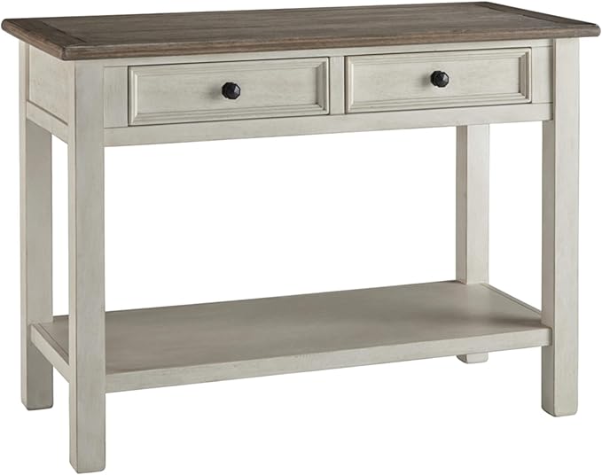 Signature Design by Ashley Bolanburg Farmhouse Rectangular Two Tone Sofa Table, Antique Cream