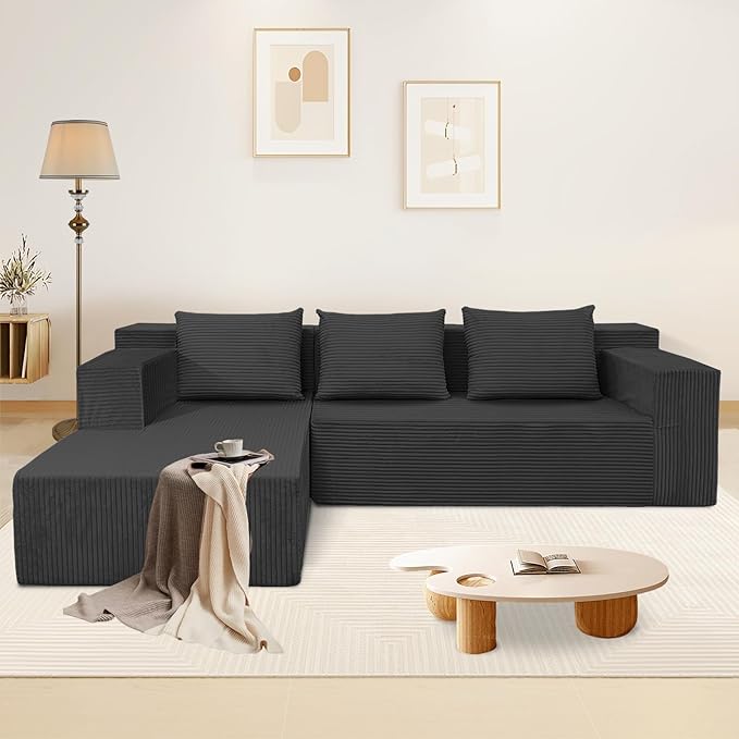 ANONER 103" Modular Sectional Sofa, L-Shaped Cloud Couch with Chaise, Corner Sofa with Deep Seat, Modern Minimalist Boneless Couch, Sectional Couches for Living Room, Apartment (Dark Grey)