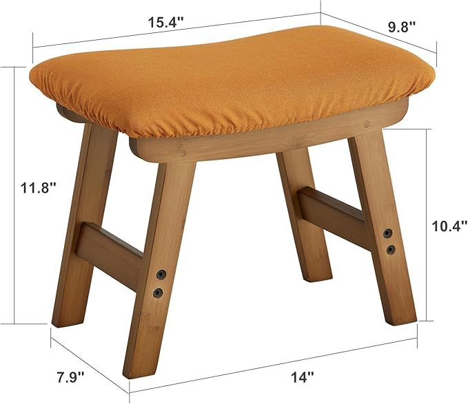 Foot Stool Ottoman Foot Rest Under Desk,Small Stool for Living Room, Bedroom and Kitchen (Brown Legs - Orange Stool Surface)