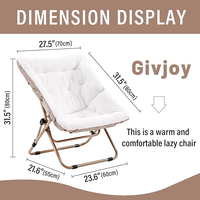 Comfy Folded Chair, Soft Faux Fur Oversized Folding Chair, Flexible Lounge Lazy for Kids Girls Teens Adults, Moon Chair for Dorm Rooms, Bedroom, Living Room