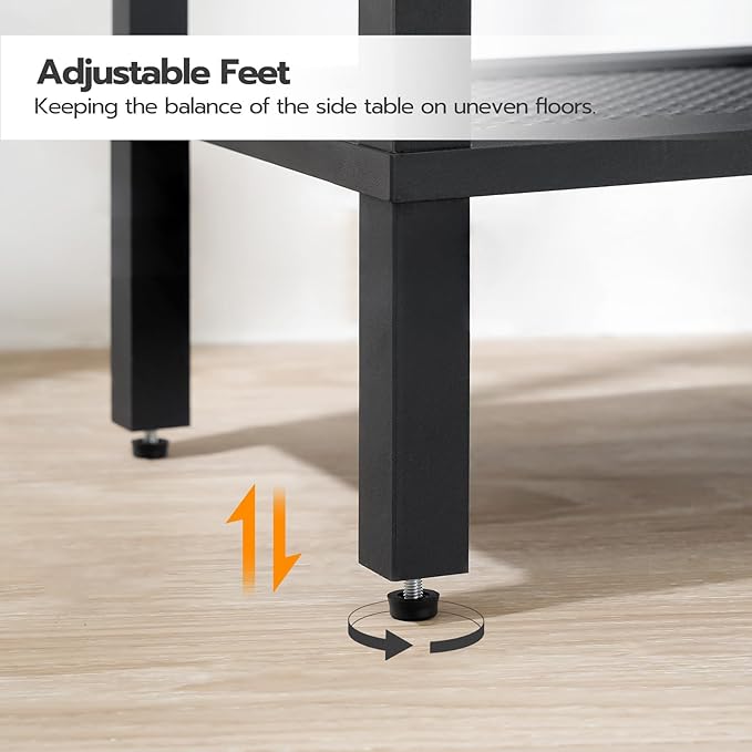 HOOBRO Side Table with Charging Station, End Table with USB Ports and Outlet, Nightstand with Storage Shelf, Faux Rattan Decoration, for Living Room, Bedroom, Black BK91UBZ01