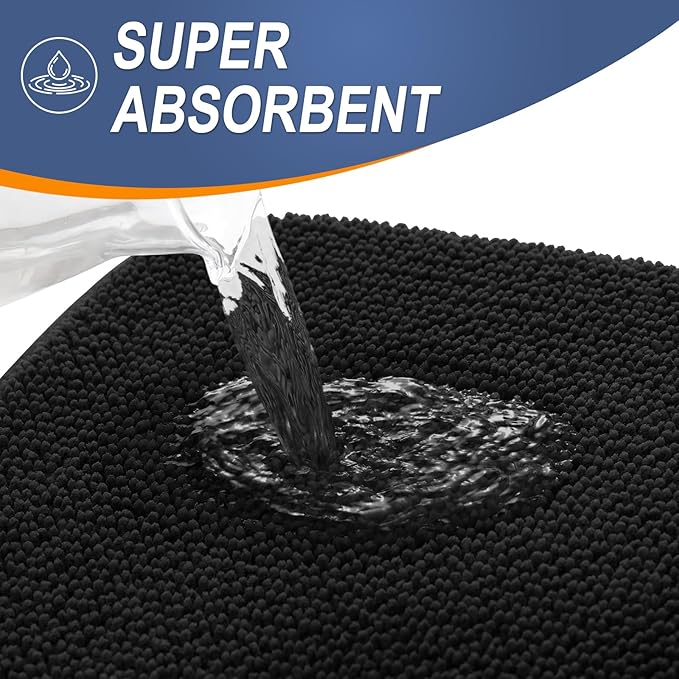 OLANLY Thick Memory Foam Bath Mat Rug 24x16, Extra Soft Absorbent Bathroom Rug, Quick Dry Bath Mats, Non-Slip, Machine Washable Carpet for Bathroom, Tub and Shower, Home Decor Accessories, Black