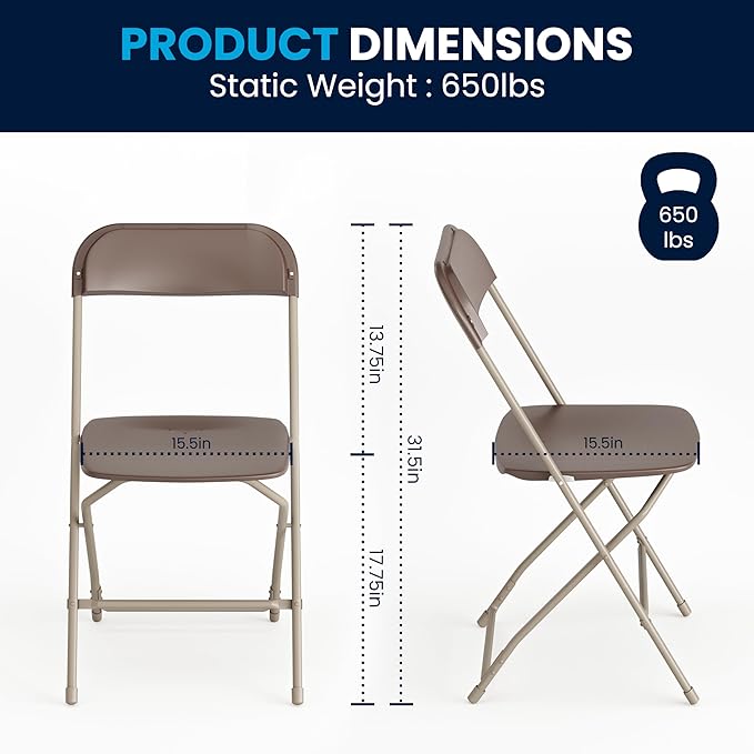 Flash Furniture Hercules Series Plastic Folding Chair - Brown - 20 Pack 650LB Weight Capacity Comfortable Event Chair-Lightweight Folding Chair