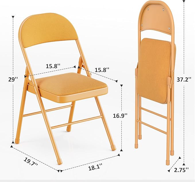 VECELO 4-Pack Folding Chairs Portable Metal with Ultra Soft Fabric Padded Cushion Seats for Home Office Events Wedding Party, Orange